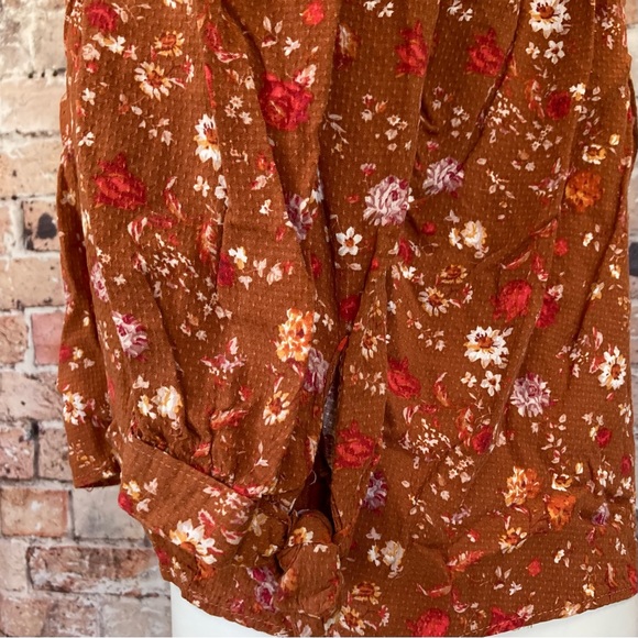RACHEL Rachel Roy Boat Neck Blouse Rust Brown Floral Sz Small - Picture 6 of 10